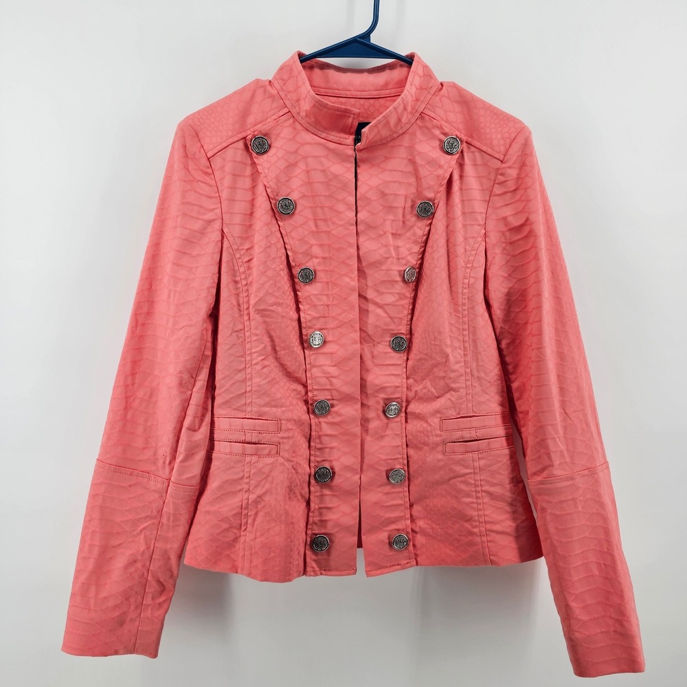 Doncaster Military Jacket Womens 6 Coral Pink Snakeskin Embossed Silver Buttons